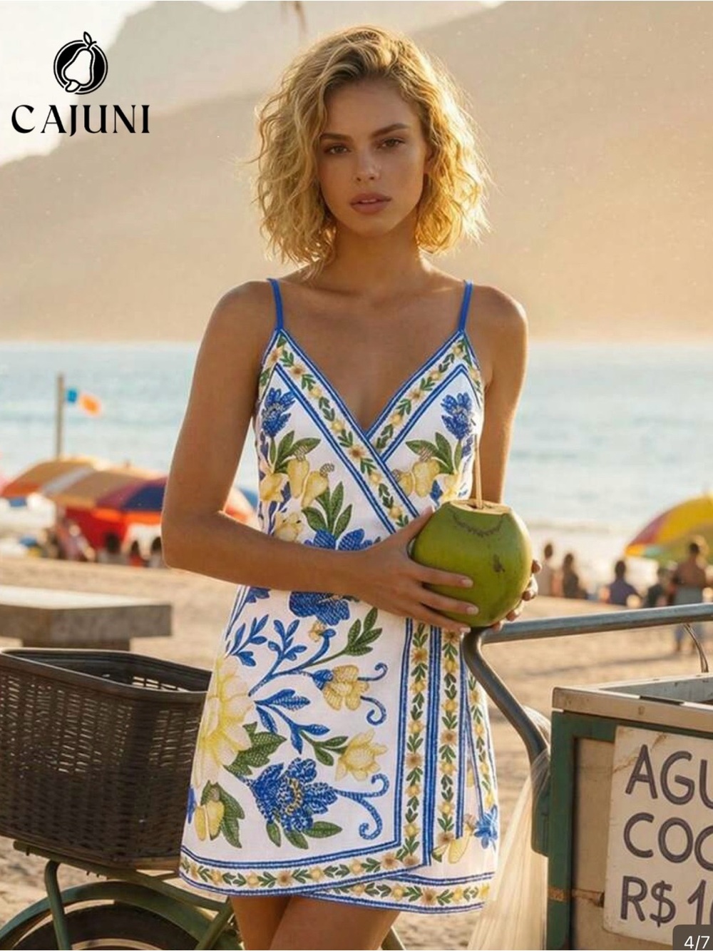 Blue & Yellow Floral tie-wrap Dress